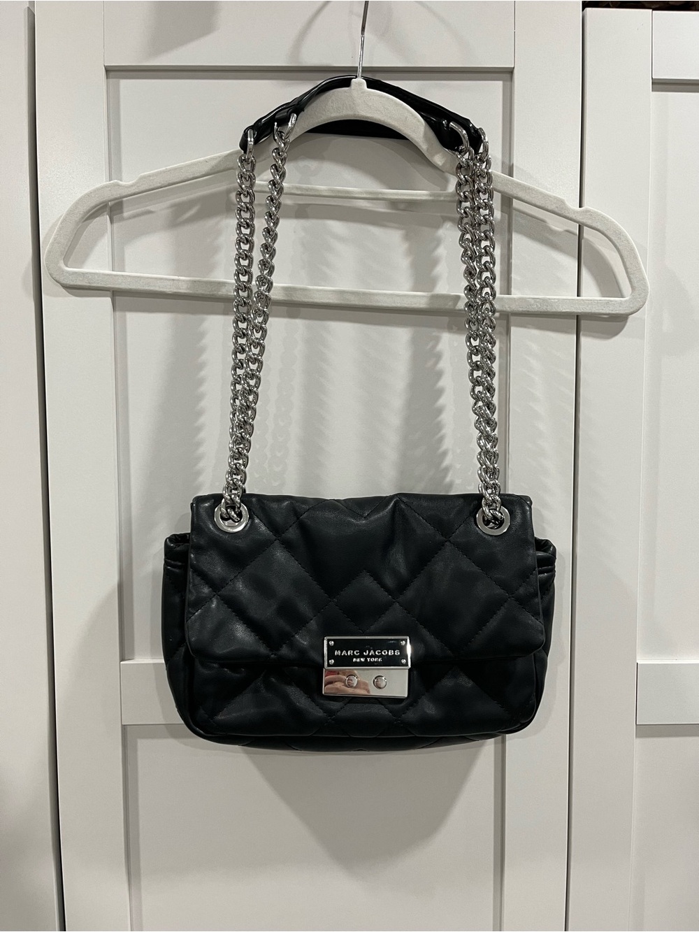 Marc Jacobs Black Quilted Shoulder Bag with Silver Chain